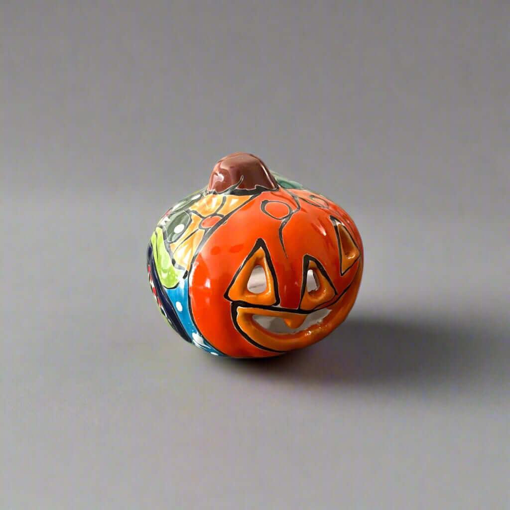Mini Talavera Pumpkin | Handcrafted Mexican Jack-O'-Lantern