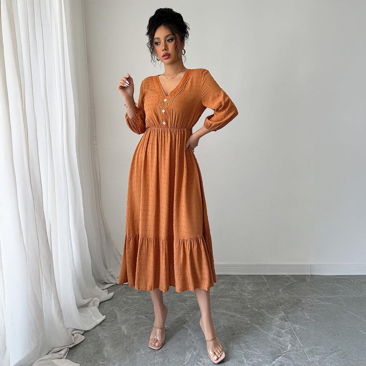 Minimalist and fashionable lace patchwork skirt dress