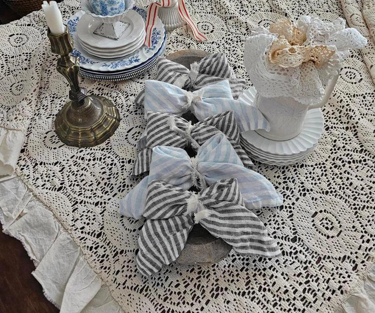 Black Pinstripe Linen Napkins - Set of 4, 8 & More