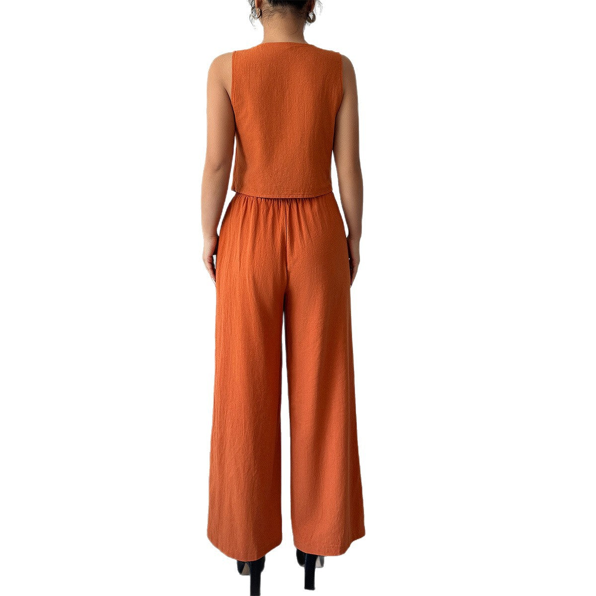 Minimally Sleeveless T-shirt Wide Leg Pants Two Piece Set