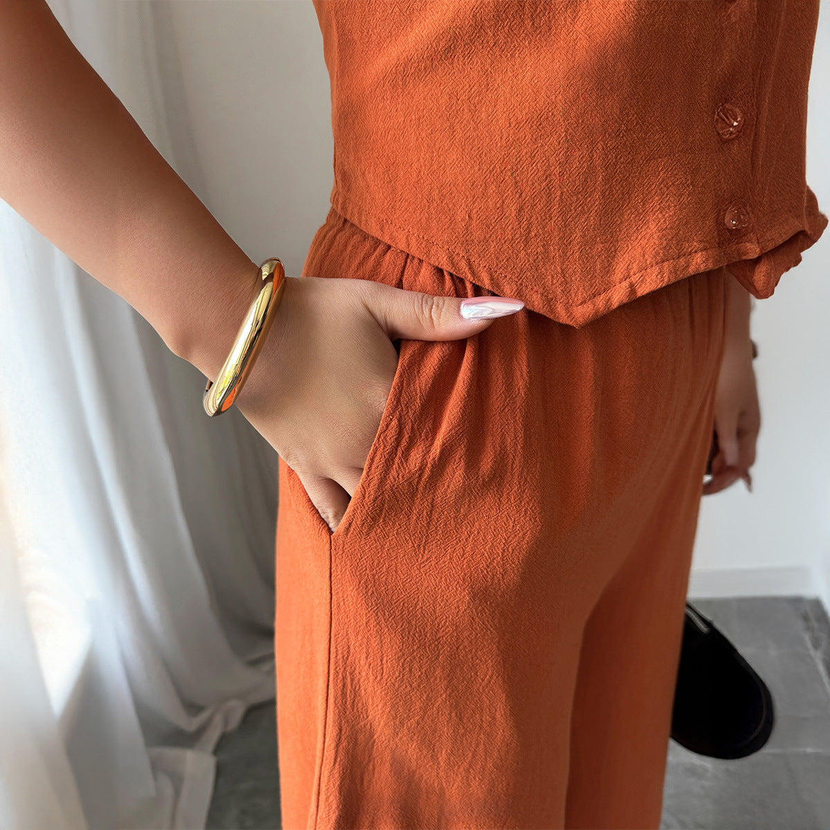 Minimally Sleeveless T-shirt Wide Leg Pants Two Piece Set