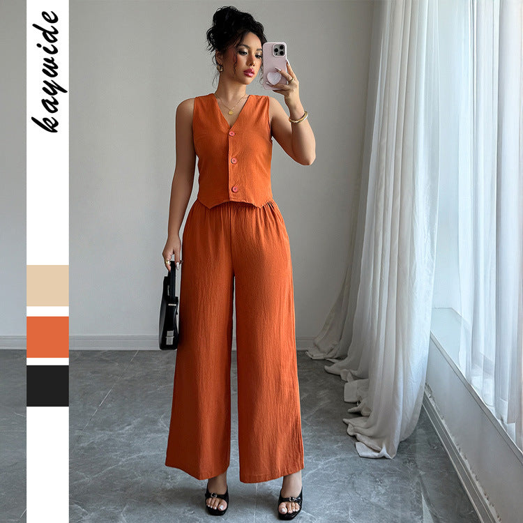 Minimally Sleeveless T-shirt Wide Leg Pants Two Piece Set