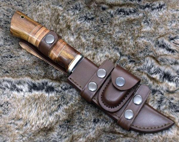 Miracle Damascus Hunting Knife with Stacked Leather Handle - Gifts for You 'n Me