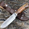 Miracle Damascus Hunting Knife with Stacked Leather Handle