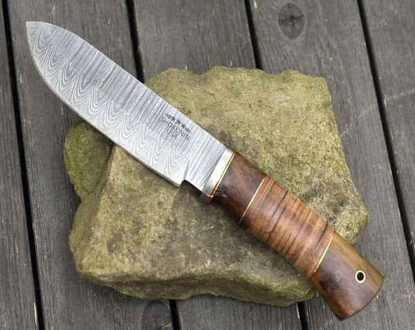 Miracle Damascus Hunting Knife with Stacked Leather Handle - Gifts for You 'n Me