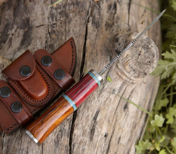 Mirage Damascus Hunting Knife with Rosewood Handle - Gifts for You 'n Me