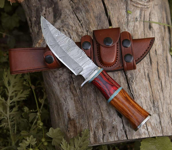 Mirage Damascus Hunting Knife with Rosewood Handle - Gifts for You 'n Me
