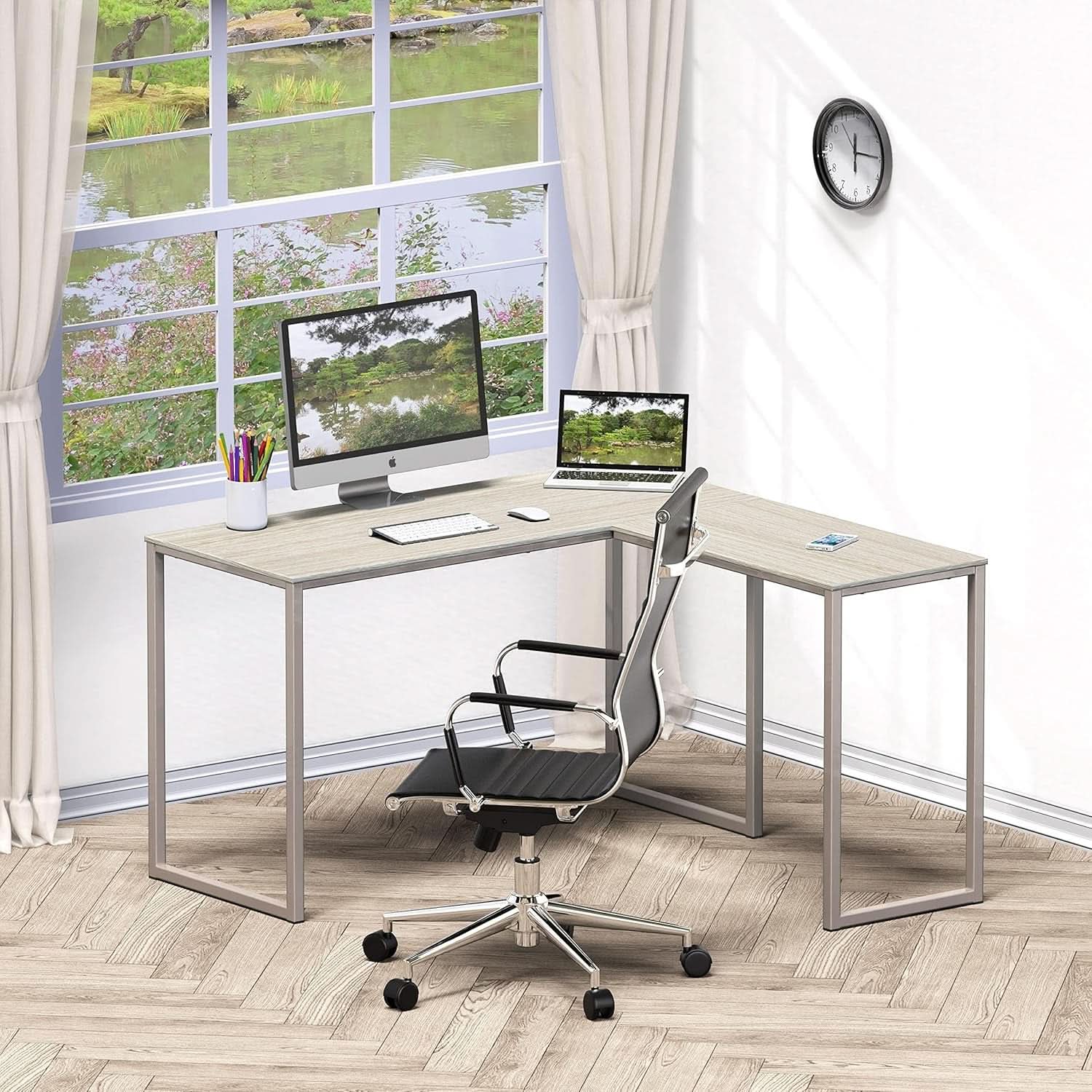 L Shaped Desk 48 X 48 Inches Maple Finish Home Office Desk