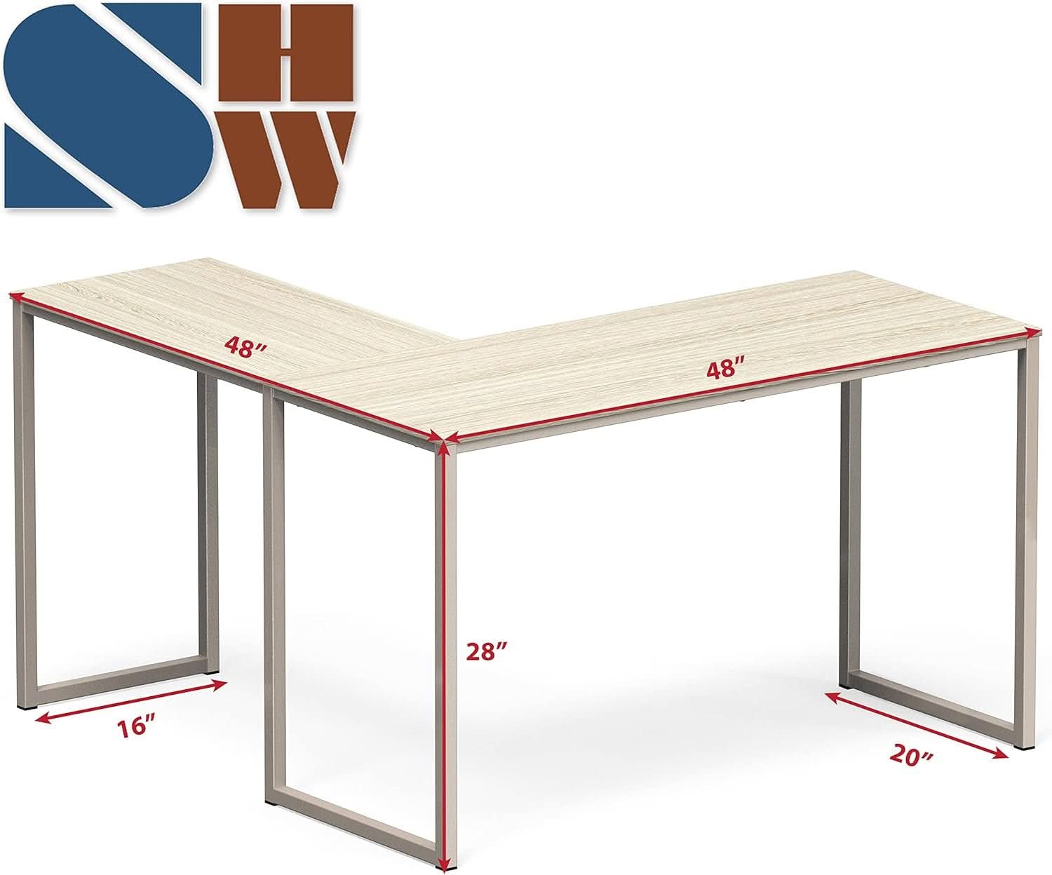 L Shaped Desk 48 X 48 Inches Maple Finish Home Office Desk
