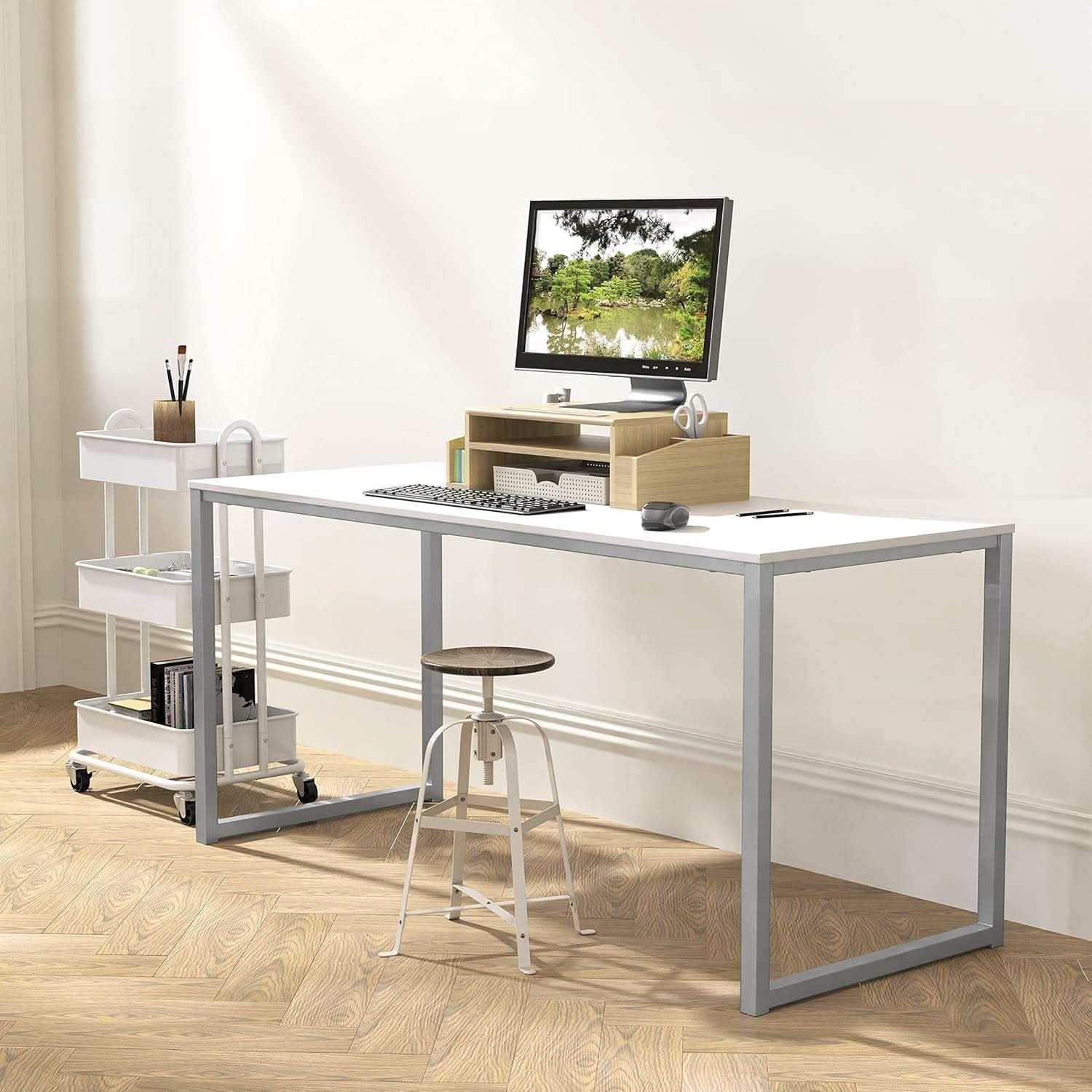 Mission Style 48 Inch White Computer Desk Home Office