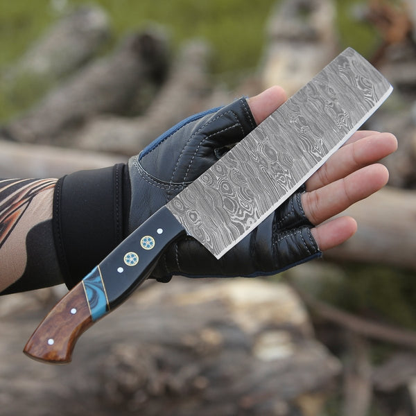 Mist Damascus Nakiri Knife with Rosewood & Resin Handle