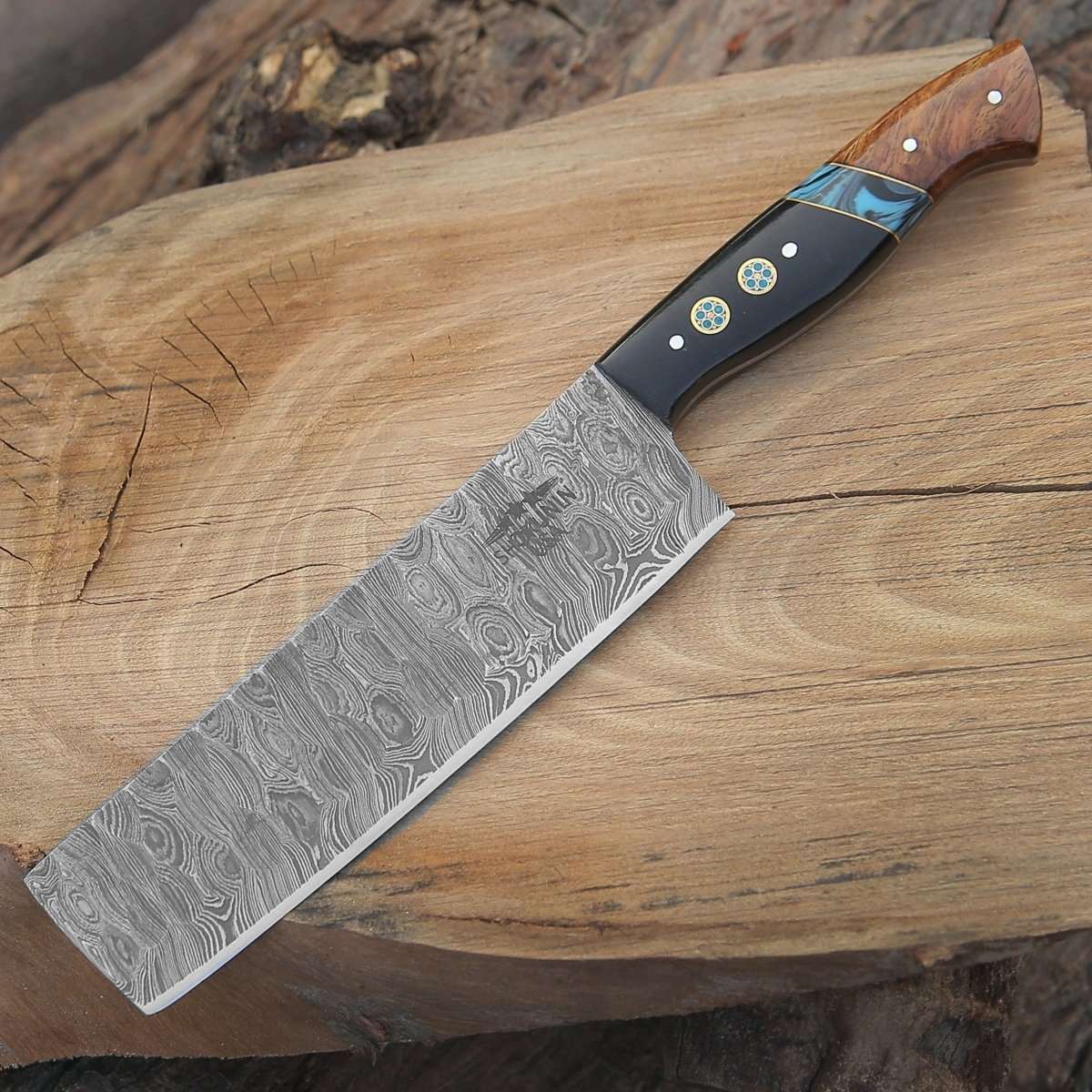 Mist Damascus Nakiri Knife with Rosewood & Resin Handle