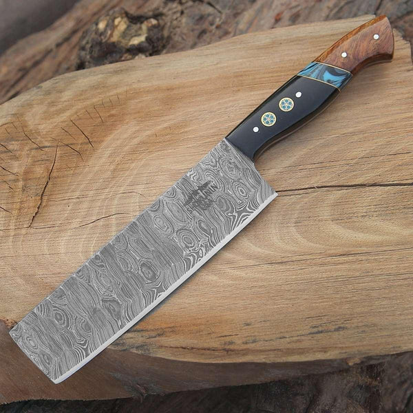 Mist Damascus Nakiri Knife with Rosewood & Resin Handle - Gifts for You 'n Me