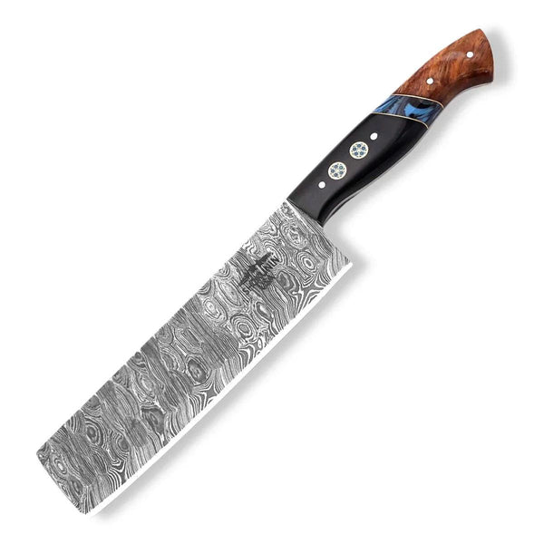 Mist Damascus Nakiri Knife with Rosewood & Resin Handle - Gifts for You 'n Me