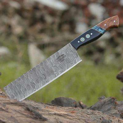 Mist Damascus Nakiri Knife with Rosewood & Resin Handle