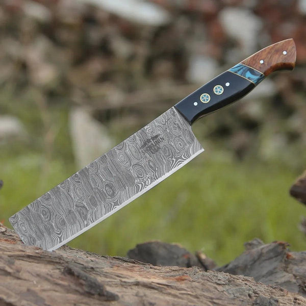 Mist Damascus Nakiri Knife with Rosewood & Resin Handle - Gifts for You 'n Me