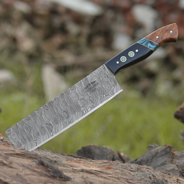 Mist Damascus Nakiri Knife with Rosewood & Resin Handle