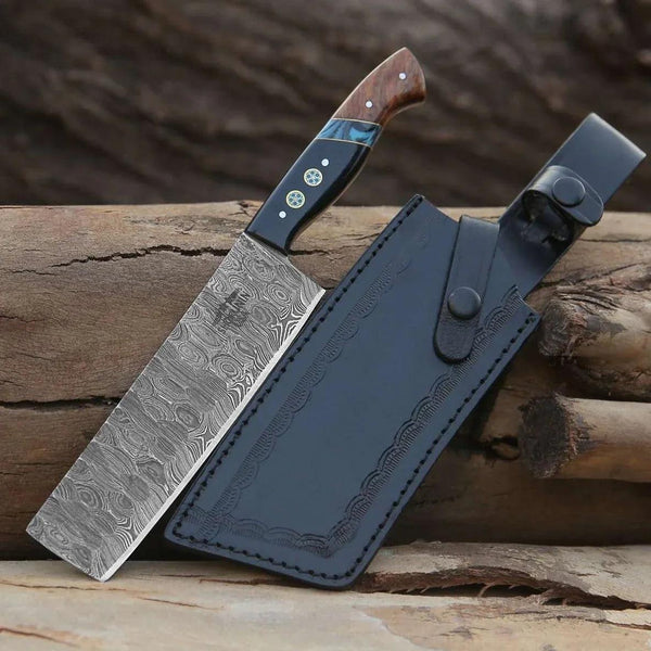 Mist Damascus Nakiri Knife with Rosewood & Resin Handle - Gifts for You 'n Me