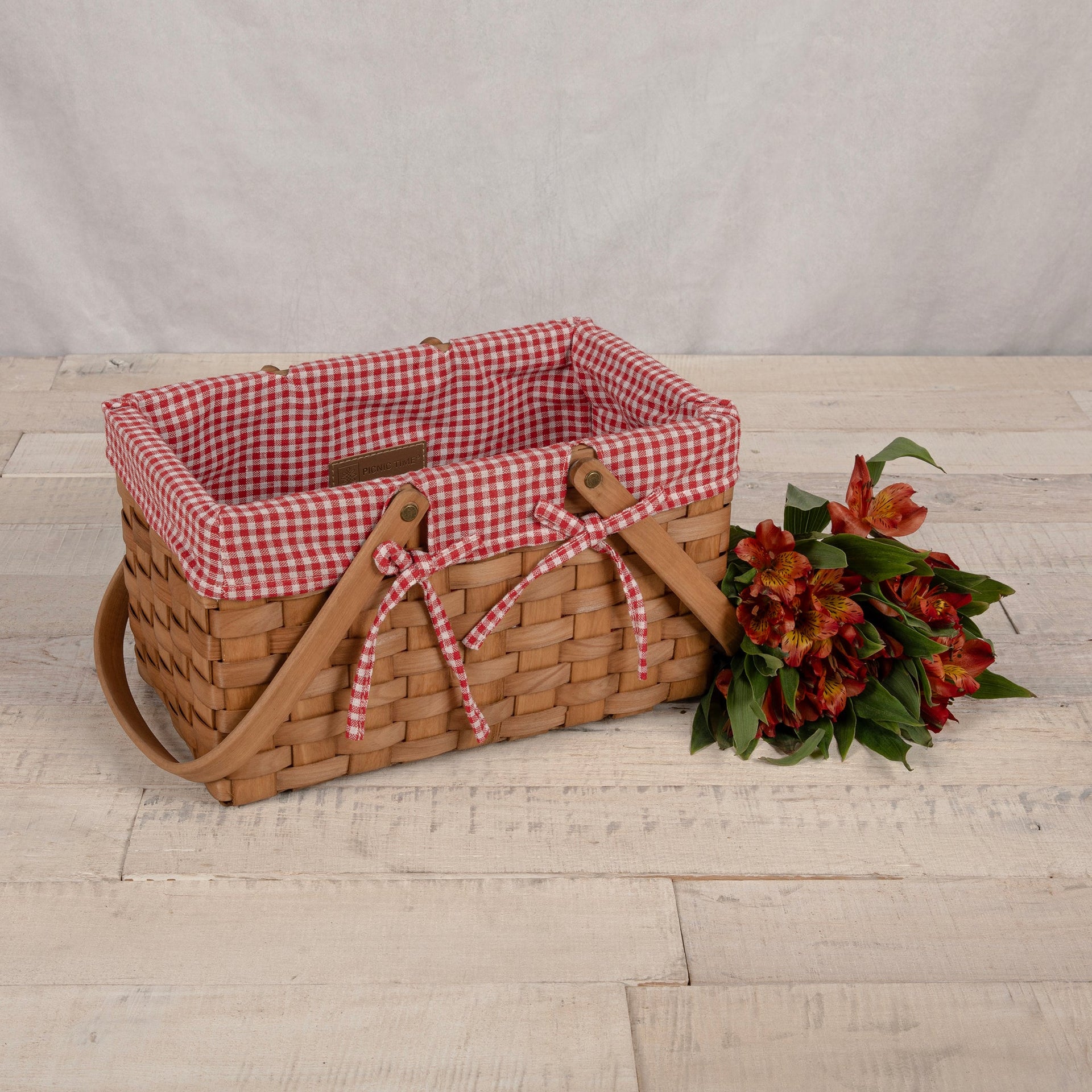 Farmhouse Basket - Red and White Gingham Basket Empty