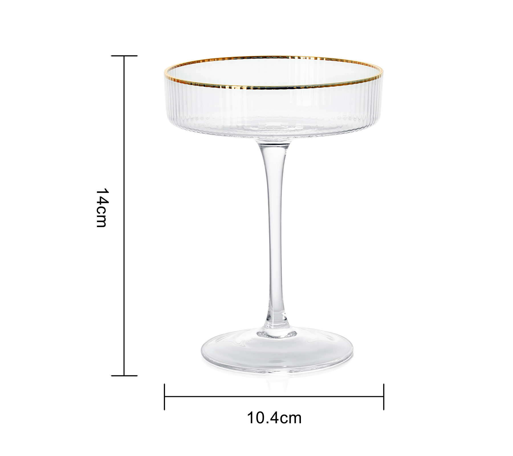 Ribbed Coupe Cocktail Glasses With Gold Rim 8 oz | Set of 4 | Classic Manhattan Glasses For Cocktails, Champagne Coupe, Ripple Coupe Glasses, Art Deco Gatsby Vintage, Crystal with Stems