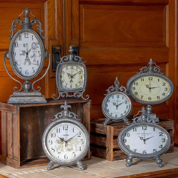 Set of 6 Assorted French Inspired Tabletop Clocks with Frosted Silver finish - Gifts for You 'n Me