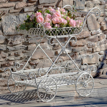 Two Tier Iron Flower Push Cart "Odesa 1794" - Antique White