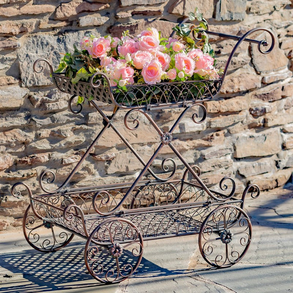 Two Tier Iron Flower Push Cart 