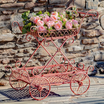 Two Tier Iron Flower Push Cart "Odesa 1794" - Flamingo Pink