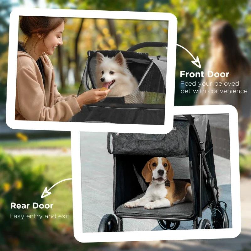 One-Click Foldable Stroller for Large Medium Small Dogs, Pet, Cats with Storage
