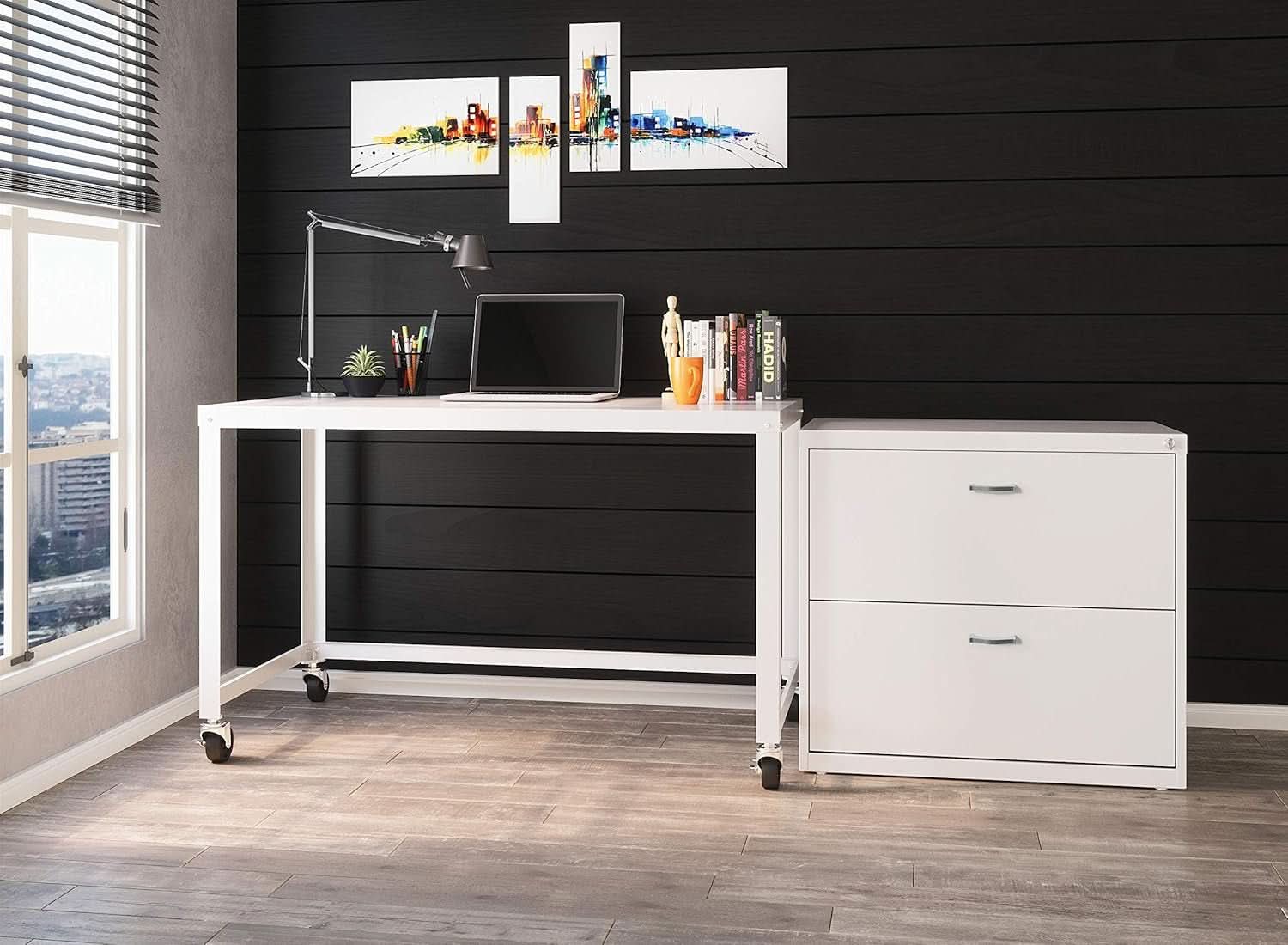 Mobile Metal Desk Workstation with Wheels and Durability