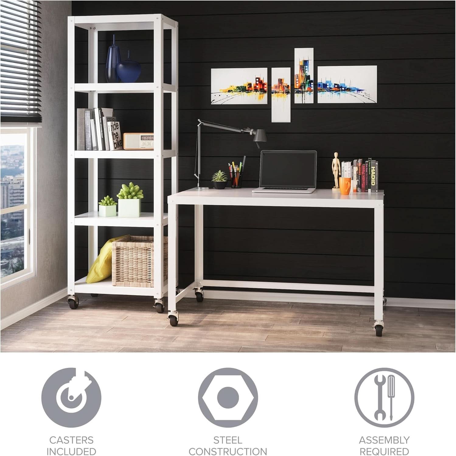 Mobile Metal Desk Workstation with Wheels and Durability