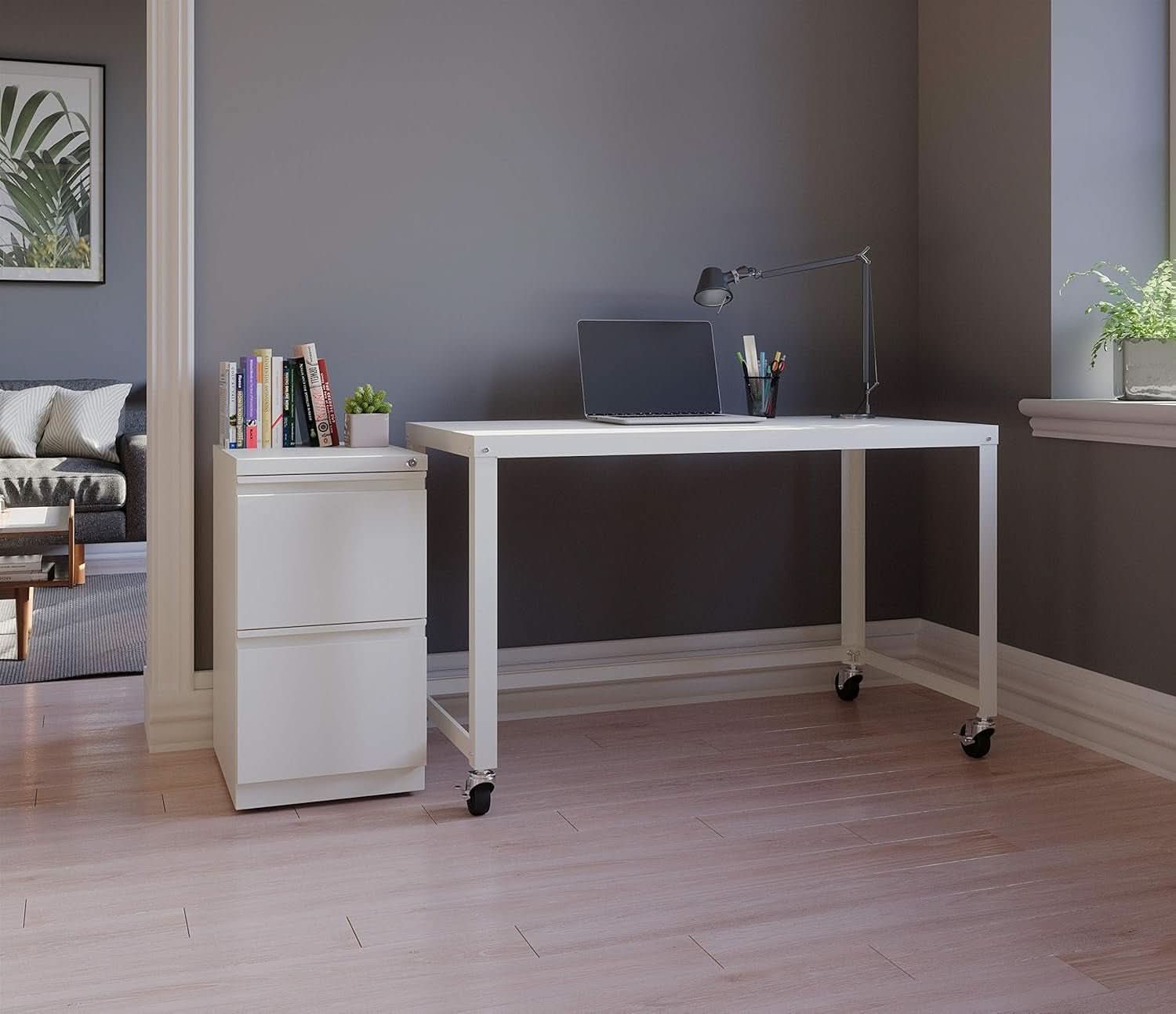 Mobile Metal Desk Workstation with Wheels and Durability