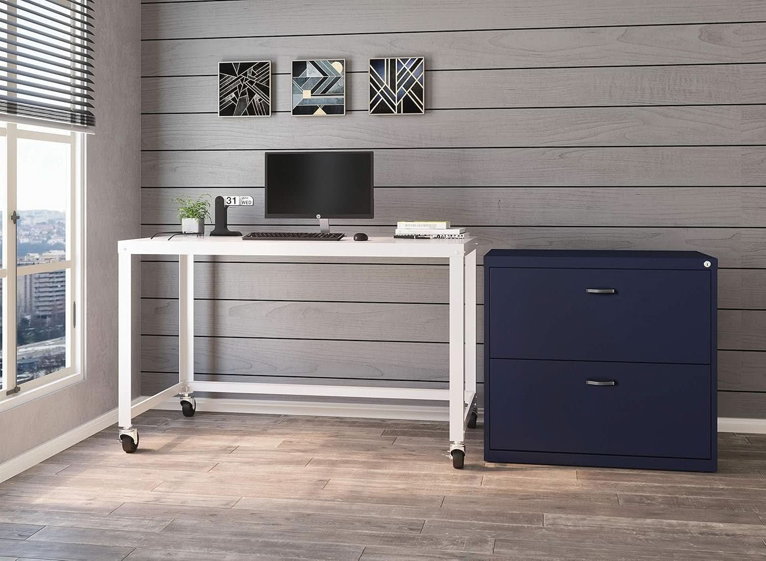 Mobile Metal Desk Workstation with Wheels and Durability