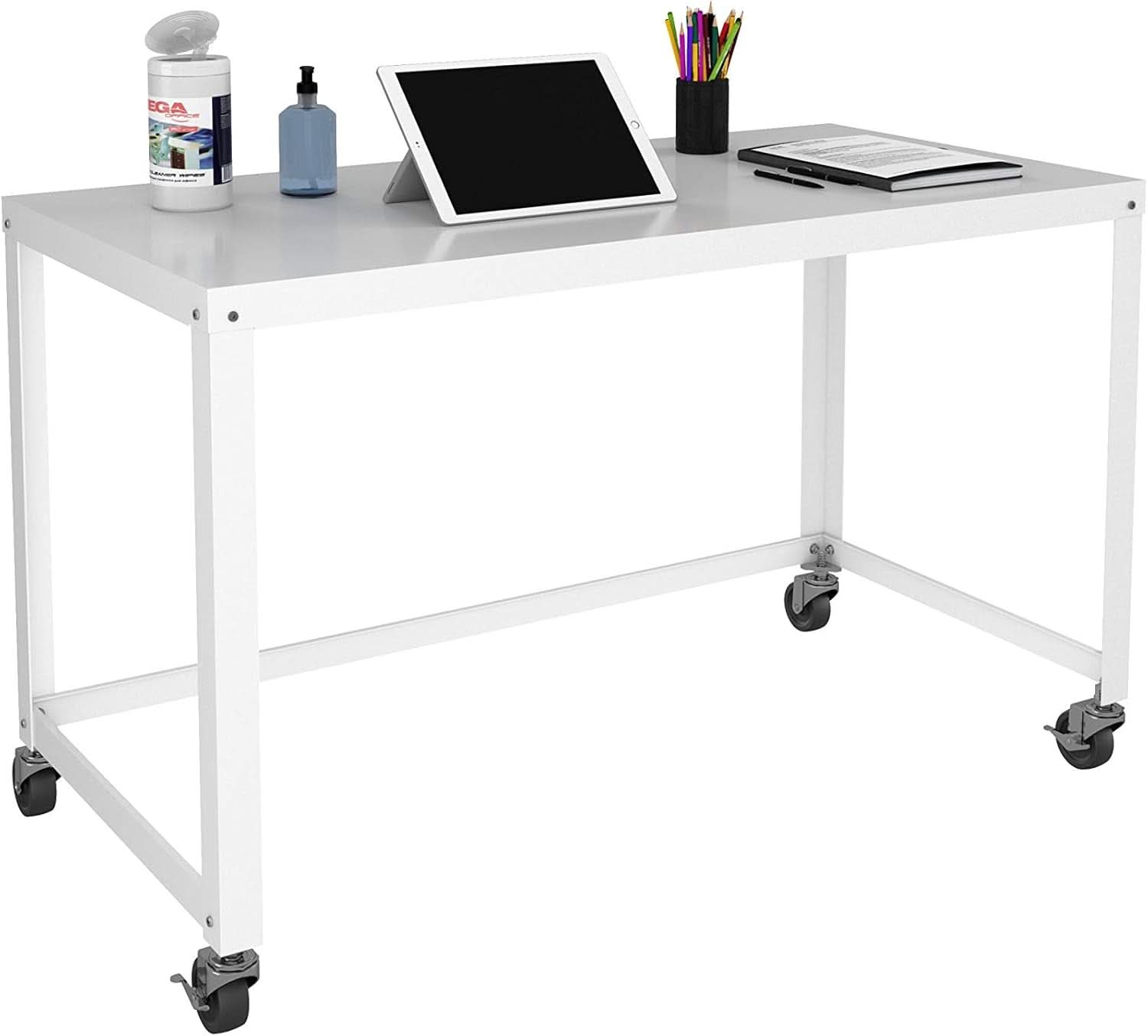 Mobile Metal Desk Workstation with Wheels and Durability