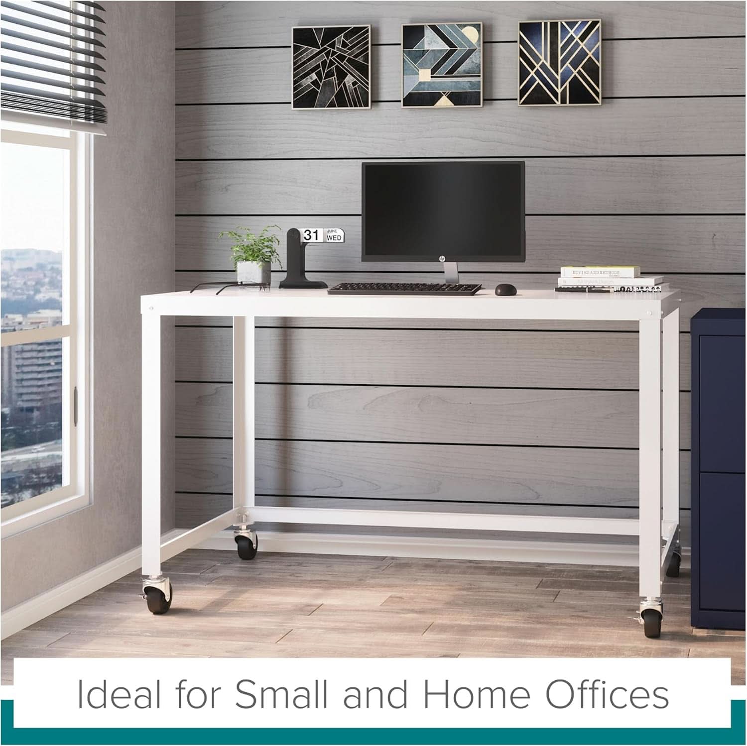 Mobile Metal Desk Workstation with Wheels and Durability