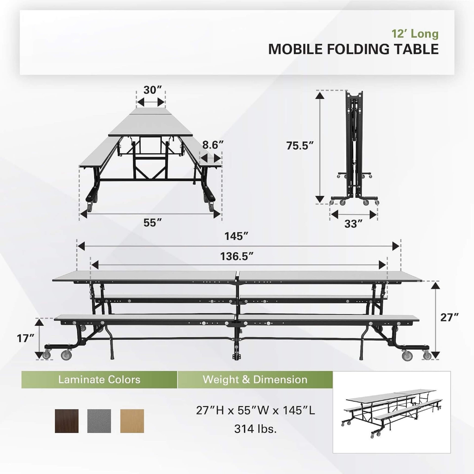 Mobile School Cafeteria Table With Benches And Lift Assist System (SAK39215)