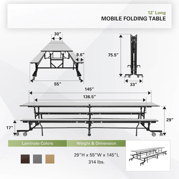 Mobile School Cafeteria Table With Benches And Lift Assist System (SAK39215)