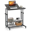 Mobile Stand up Desk Height Adjustable Standing Table with Tilting Tabletop-Oak - Oak
