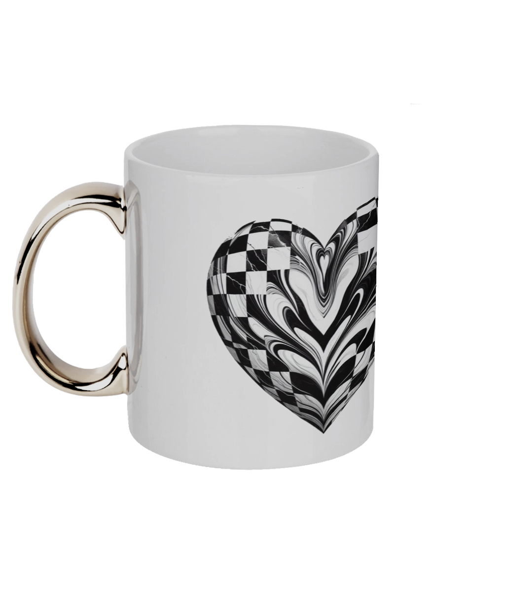 Black and White Heart 11oz Durham Mug with Gold Handle
