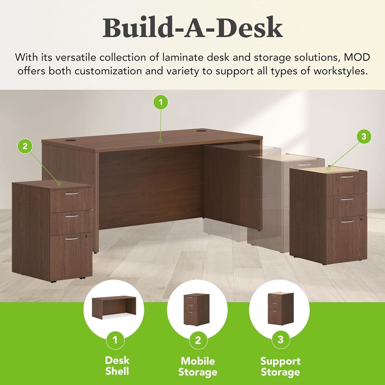 Executive Desk 66 Inch With Cord Management Walnut Laminate