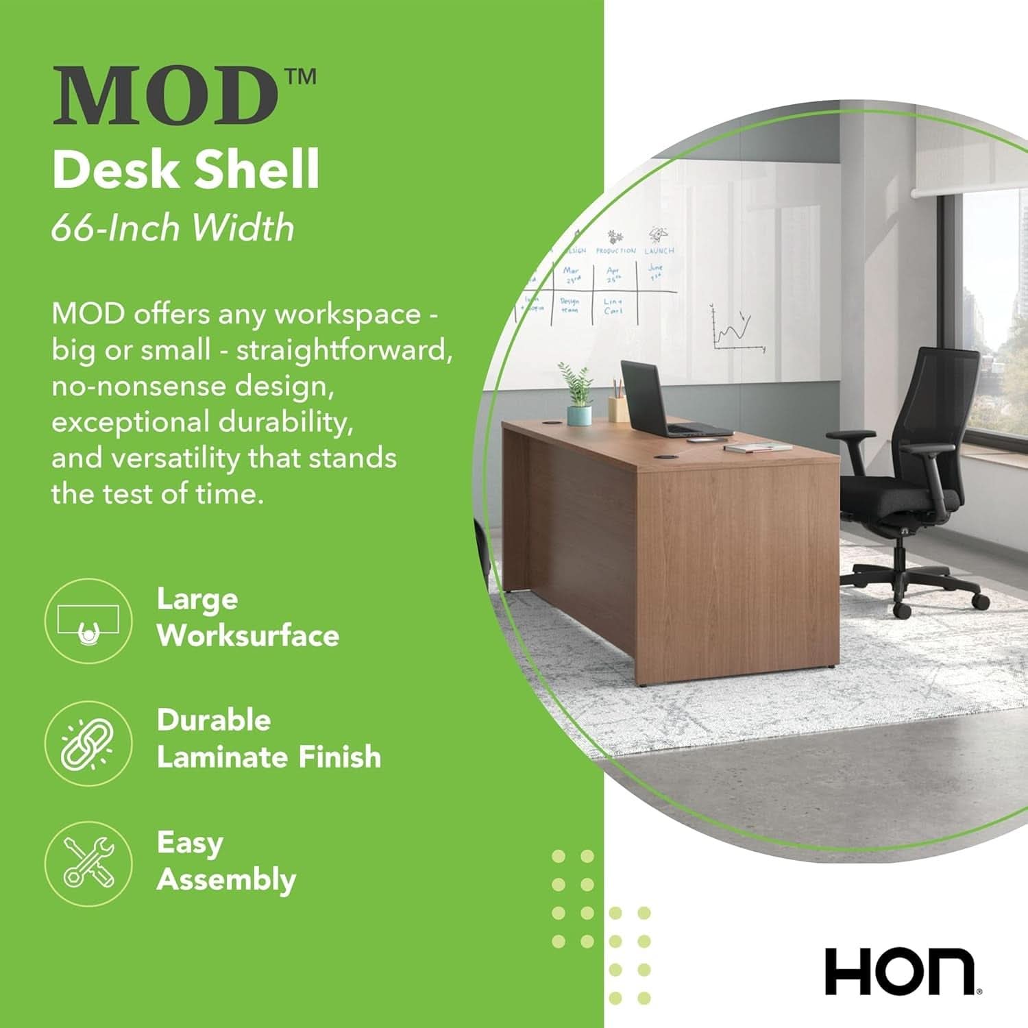 Executive Desk 66 Inch With Cord Management Walnut Laminate