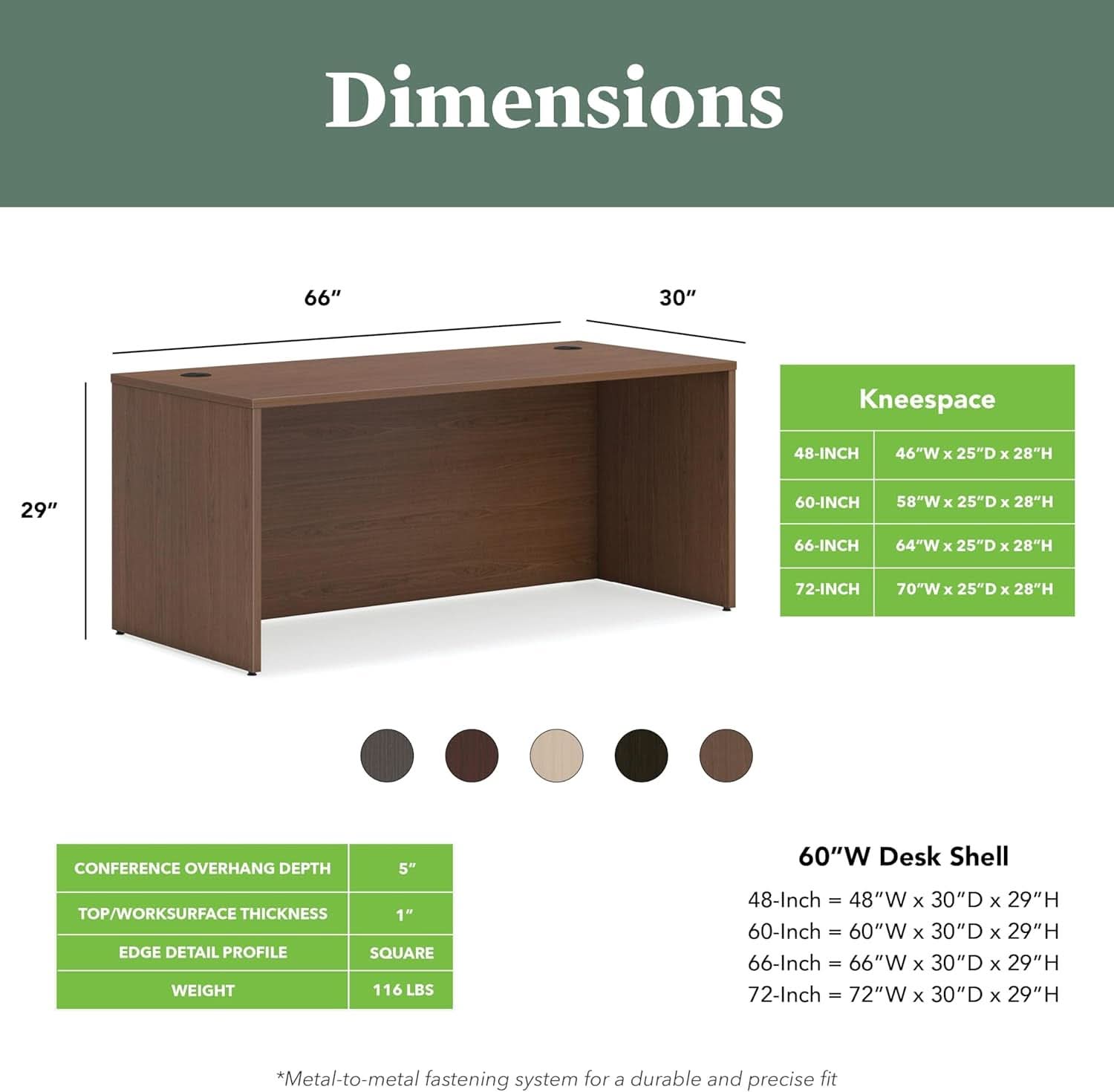 Executive Desk 66 Inch With Cord Management Walnut Laminate