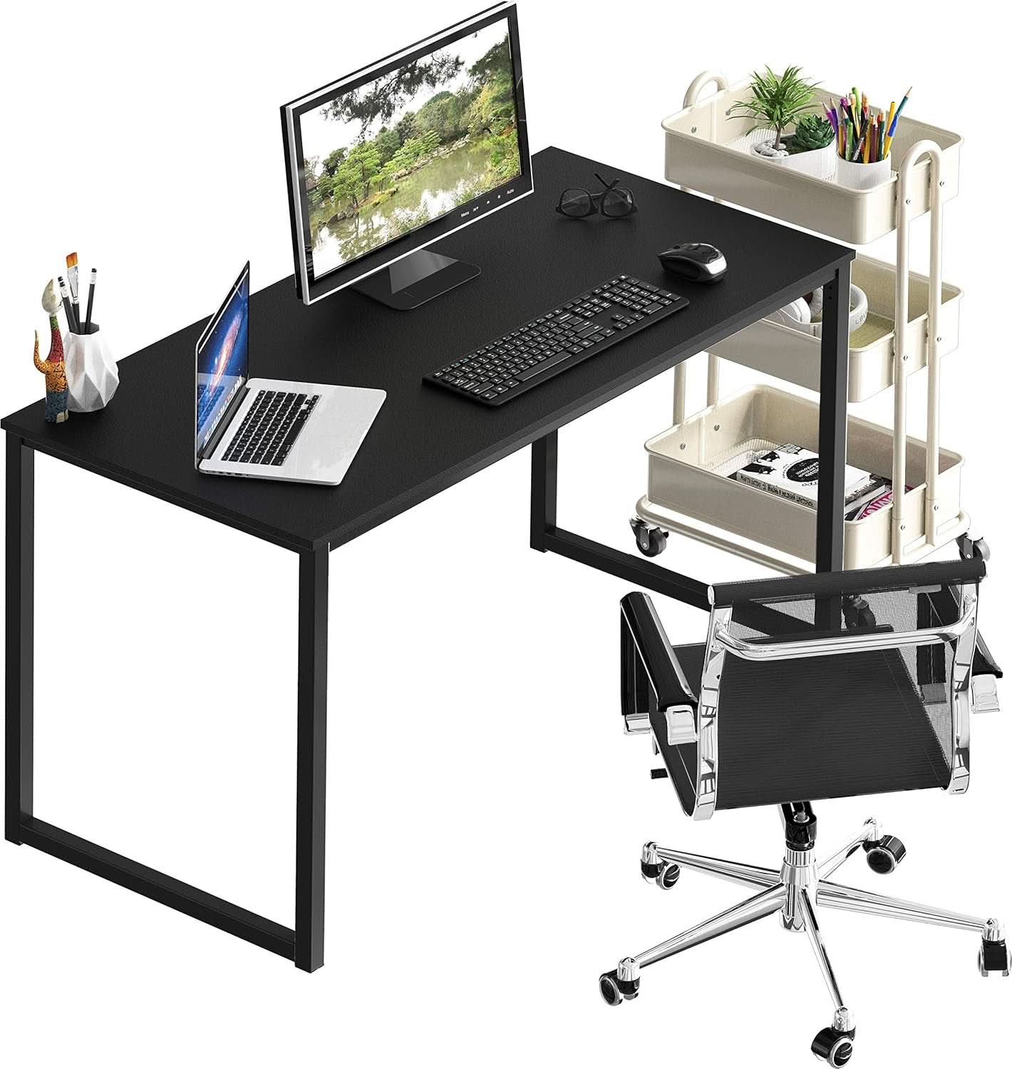 Modern 48 Inch Black Computer Desk for Home Office