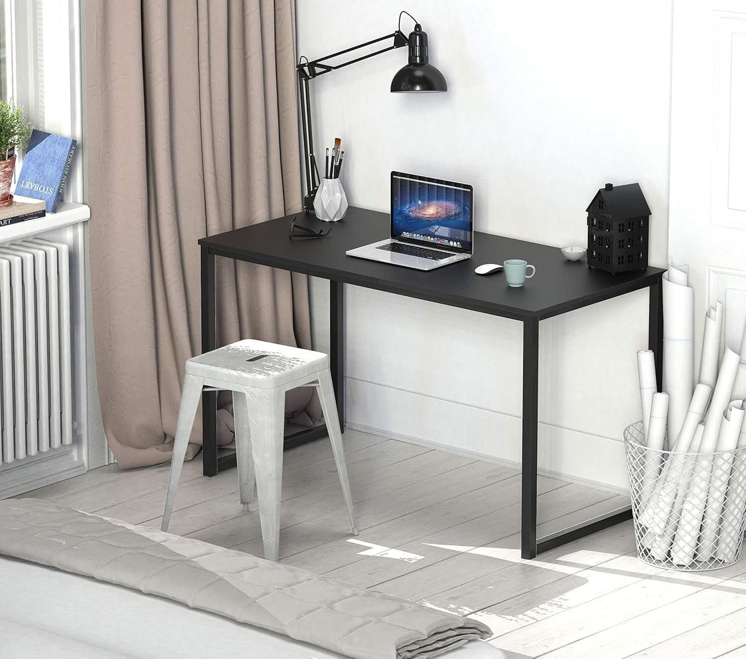 Modern 48 Inch Black Computer Desk for Home Office
