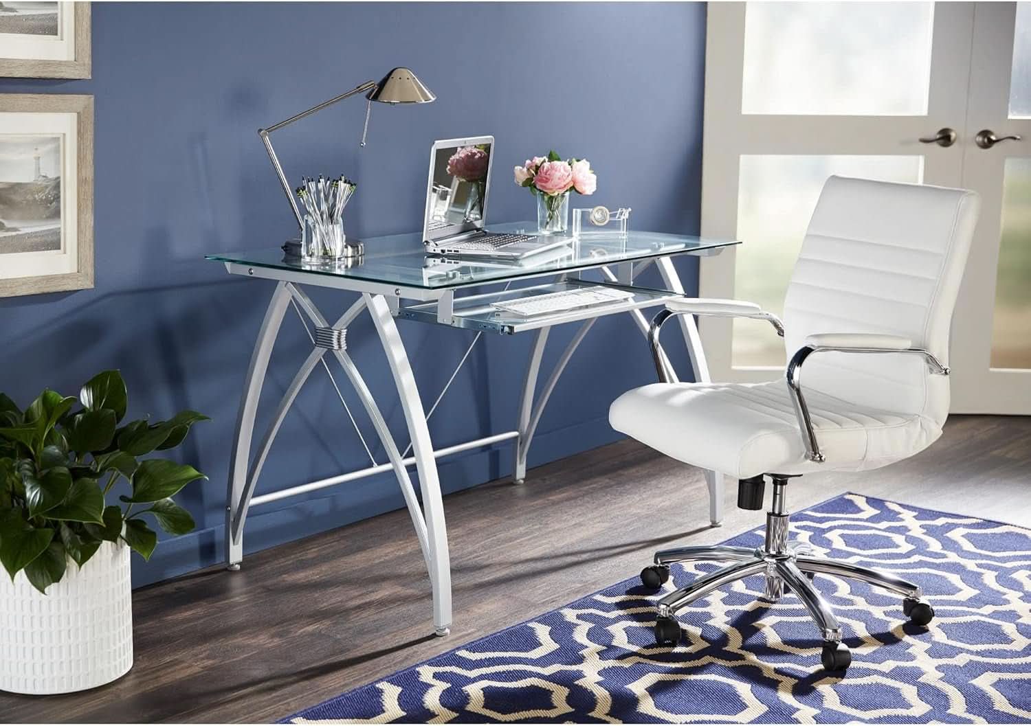 Modern 48 Inch Glass Computer Desk With Metal Frame