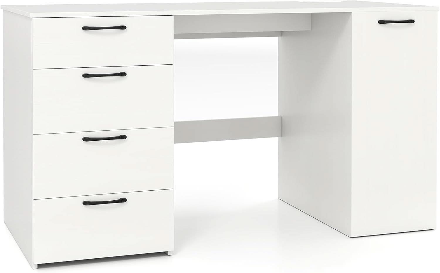 Modern 53 Inch White Computer Desk with Charging Station
