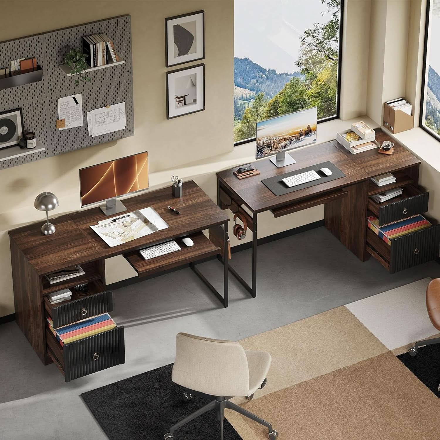 Modern 55 Inch Computer Desk with Storage and Tray