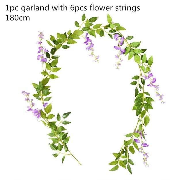 Modern Artificial Green Eucalyptus Leaves Garland Wisteria Rattan Fake Decor Silk Leaf Vines For Wedding Birthday Party Decor