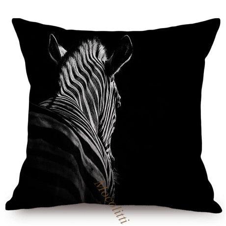 Modern Black And White Animals Portrait Photography Of Lion Zebra Elephant Tiger Pattern Sofa Pillow Cover Home Decor Square Cushions Cover 45x45cm