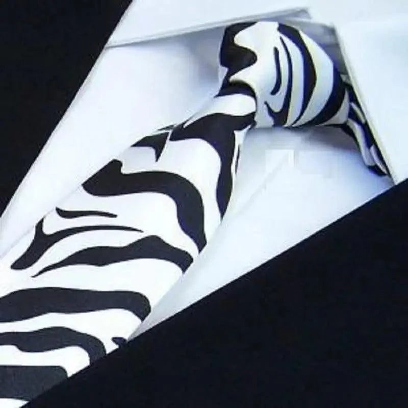 Modern Black And White Men Necktie Casual Business Meeting Formal Polyester Skinny Slim Necktie